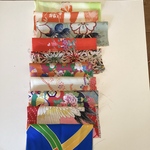  昭和レトロ【四つ身友禅】半巾×21～25㎝･10枚set (へ) 和布　正絹 ハギレセット　silk着物 はぎれ 吊るし飾り 和小物