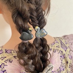 キッズ レジン 向き合い mini スワン ヘアゴム 2本セット black swan