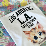 LAカリフォルニア×茶トラ猫ちゃん/バックプリントTシャツ/パジャマ、普段着、メンズLサイズ
