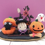 ちりめん細工　ハロウィン飾り　魔女　黒猫　おばけ　かぼちゃ　みんなでハロウィン