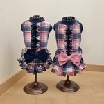 秋めいて☆チェック柄なお洋服(ネイビー×ピンク)犬服(送料込み価格)