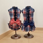 秋めいて☆チェック柄なお洋服(ネイビー× レッド)犬服(送料込み価格)