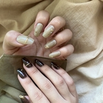 【大人気🤎アシメsimple〻】 ブラウン×くすみグリーンニュアンスネイルチップ
