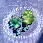 【フリル美aura】グリーン 緑 グラデーション ドライフラワー ラインストーン ボタニカル カラフル 花 ゴールド ブローチ