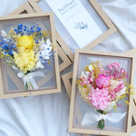 【2つセット】ピンクxイエロー　プリザーブドフラワーの花束　フォトフレーム/写真立て/2L ご両親贈呈品、内祝いにおすすめ