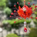 彼岸花シャンデリアピアス＊ゴールドカラー＊プラ板＊ヒガンバナ＊リコリス＊曼珠沙華＊ゆれる＊アクセサリー＊赤＊レッド＊普段使い＊花＊和装