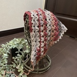 ‪☆手編み バブーシュカ/ヘッドドレス 三角巾‪☆ローズグレー