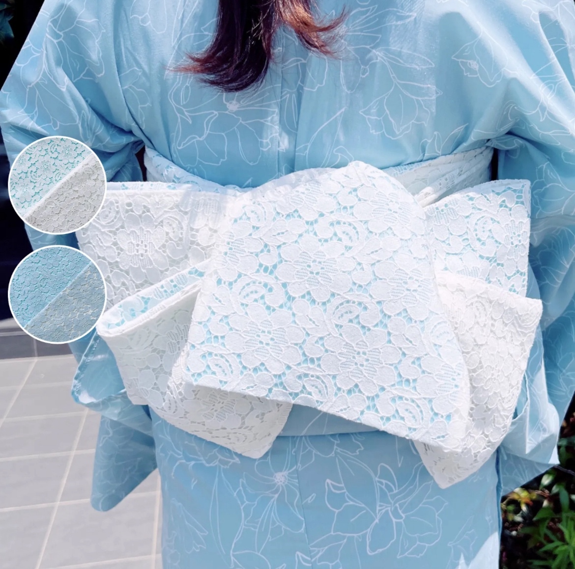 レース 半幅帯 浴衣 着物 和装 レース帯 フラワーレース - 雪花美