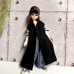 脇スリットリボン付きロングジレ(リカちゃん、ブライスの洋服)黒