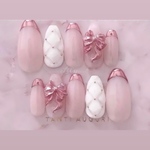 【 No.86 】リボン ミラーフレンチ キルティングネイル