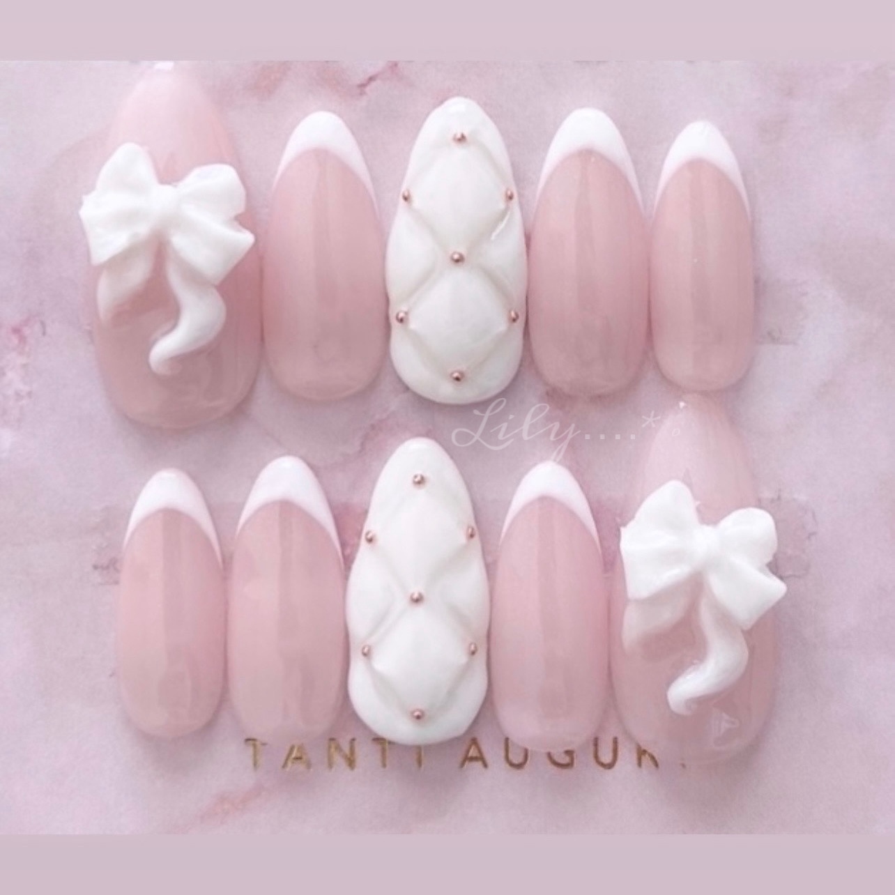 No.95 】リボン フレンチ ガーリーネイル - Lily.shop | minne