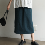 ★サンプルセール　1点のみ★3000円オフ　コーデのポイントになる美シルエットスカート　ロングスカート　ストライプ　コットン グリーン　230611-3