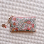 ◆Special Price◆仕切りポケット付きmini×2ポーチ　リバティ　クレアオード　ピンク系　11×6㎝　◆お財布　小物整理に