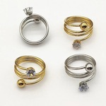 《ステンレス》2pcs silver&gold くるくる メタルボールとジルコンのリング【R-854】