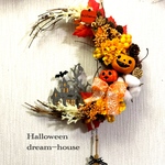 送料無料🎃三日月🌙ハロウィン館リース（グレー）玄関リース