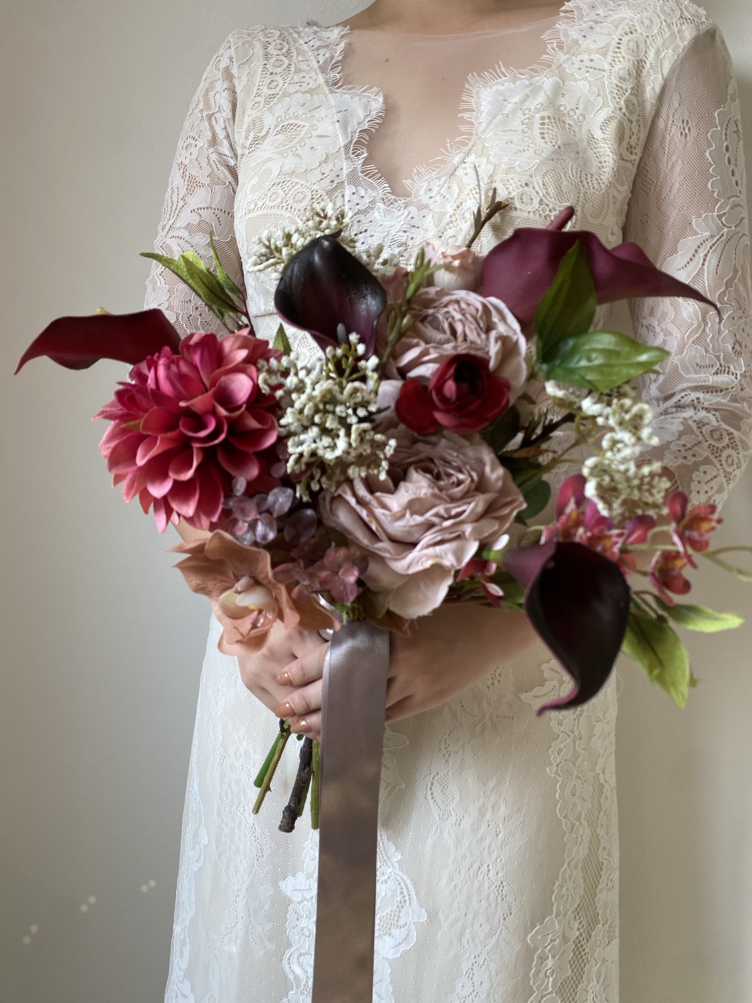 ドライフラワーと造花のブーケ　ウェディング　ミモザのブーケ ドライフラワー スワッグ ミモザ 花束 プレゼント プリザーブド