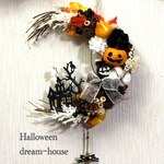送料無料🎃三日月🌙ハロウィン館リース（黒）　玄関リース
