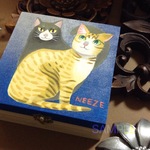 原画◉2匹の猫（茶トラ、ハチワレ）木箱 no.17◉小物入れ◉絵画◉アート
