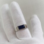 ラピスラズリ１０　レクタングル　S925WGシンプルデザインリング❀