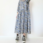 【週末限定★50％OFF】野の花柄＊リラックススタイルの長袖ワンピース＊綿100％＊ポケット付き＊ゆったりフリーサイズ＊アイスグレー