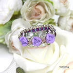（新作）フィモ薔薇蕾の姫〔ライトパープル〕リング（フィモ薔薇/スワロ/スワロパール ビーズリング）《ビーズアクセサリー》