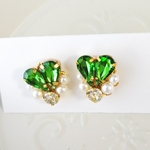 sale中 1200円→990円 ハート ピアス ビジュー グリーン