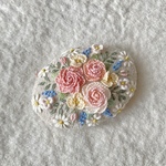 【再販×9】リネンと刺繍のバラの立体刺繍のヘアゴム orブローチ　ブラック