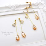 ✴︎夕焼けドロップ✴︎三角ジルコン×ガラスドロップ＊シンプルゴールドピアス