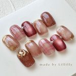 no.182 チェックネイル　秋ネイル　レッドネイル　赤ネイル　マグネットネイル　フラッシュネイル　キラキラネイル