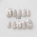 【サイズオーダー】nailtip リボンネイル ベージュネイル ピンクネイル 春ネイル キルティングネイル