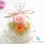 ★SALE★【プリザーブドフラワー】Cuteピンクの天使パステル薔薇エンジェルのガラス【ブリザードフラワー】バラ花パステルカラー結婚式プレゼント誕生日ギフト