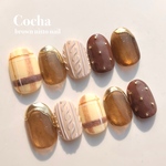 ネイルチップ　秋色ニット