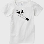 トロンボーンとシルエット猫Ｔシャツ(白/男性用M)【楽器ねこシリーズ】