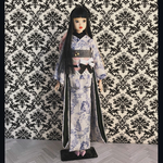 momokodoll  サイズ　生成に青のトワルドジュイ柄着物セット