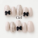 【サイズオーダー】nailtip リボンネイル ベージュネイル ピンクネイル 