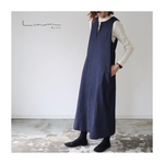 岡山児島デニムジャンパースカート／8オンスソフトデニムワンピース／スラッシュネック／インディゴ／linum jean