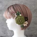 大サイズ＊カーキ＊レトロなヘアクリップ＊つまみ細工