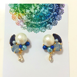 青のビジューとパールの夜空のピアス♡イヤリング