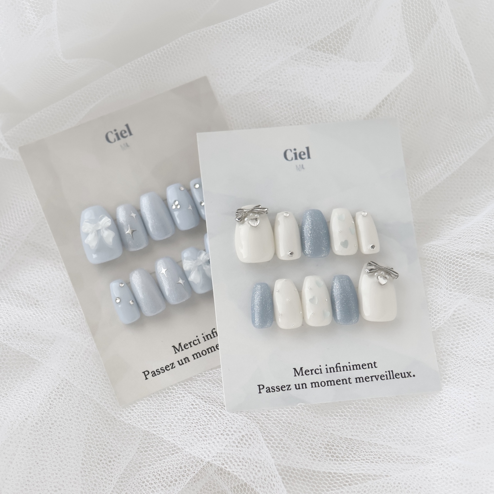 サイズオーダー】nailtip リボンネイル ハートネイル ブルーネイル 