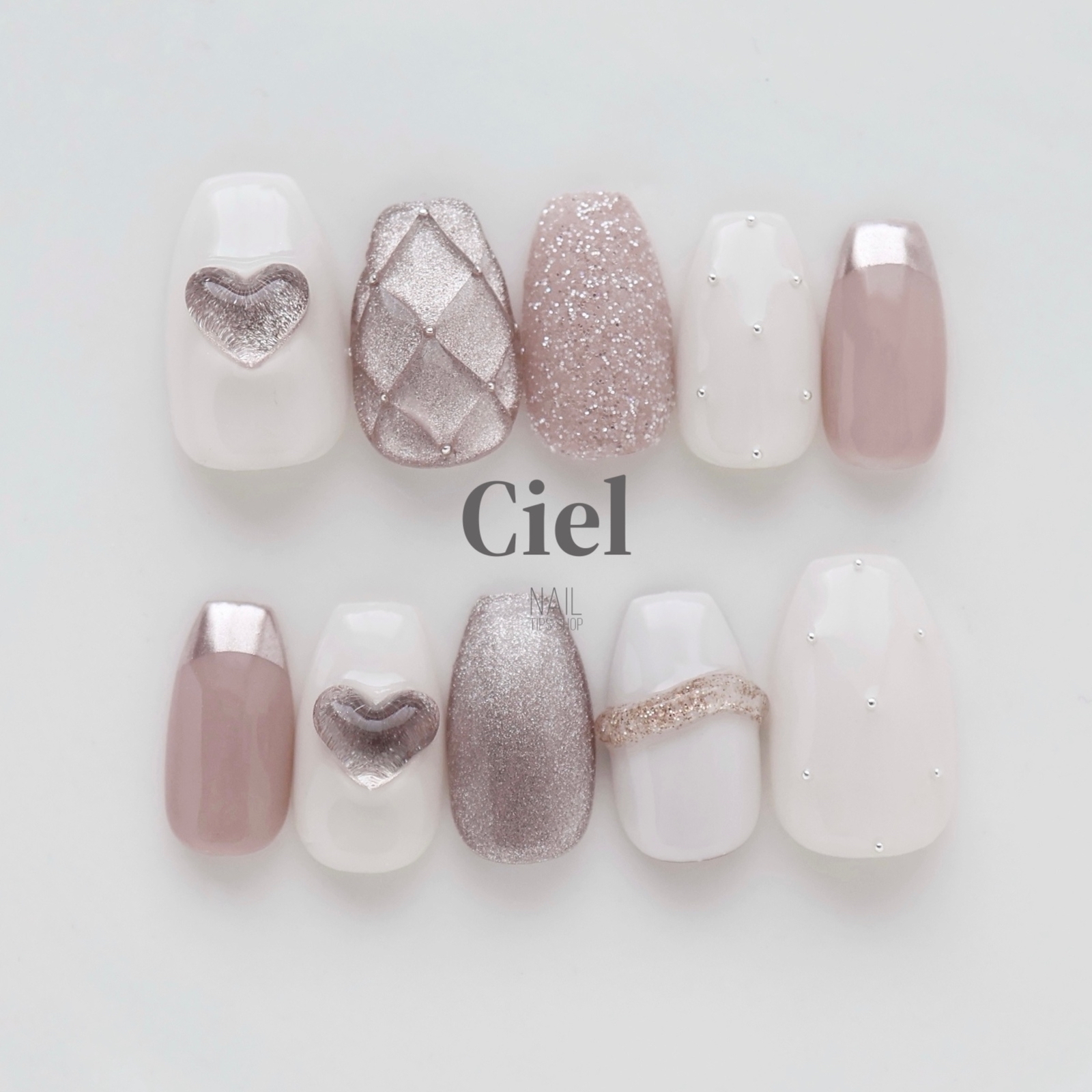 ネイルチップ オーダー ミラー ぷっくりハート マグネット チョコレート 韓国 ネイルチップ オーダー ミラー ぷっくりハート マグネット