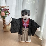 ロボホンの羽織袴セット*黒七宝柄×赤無地×ベージュ亀甲柄