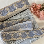 50cm  インド刺繍リボン  チュール  花柄  くすみブルー  #pw67