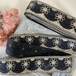 50cm  インド刺繍リボン  チュール  花柄  ブラックブラック  #pw67