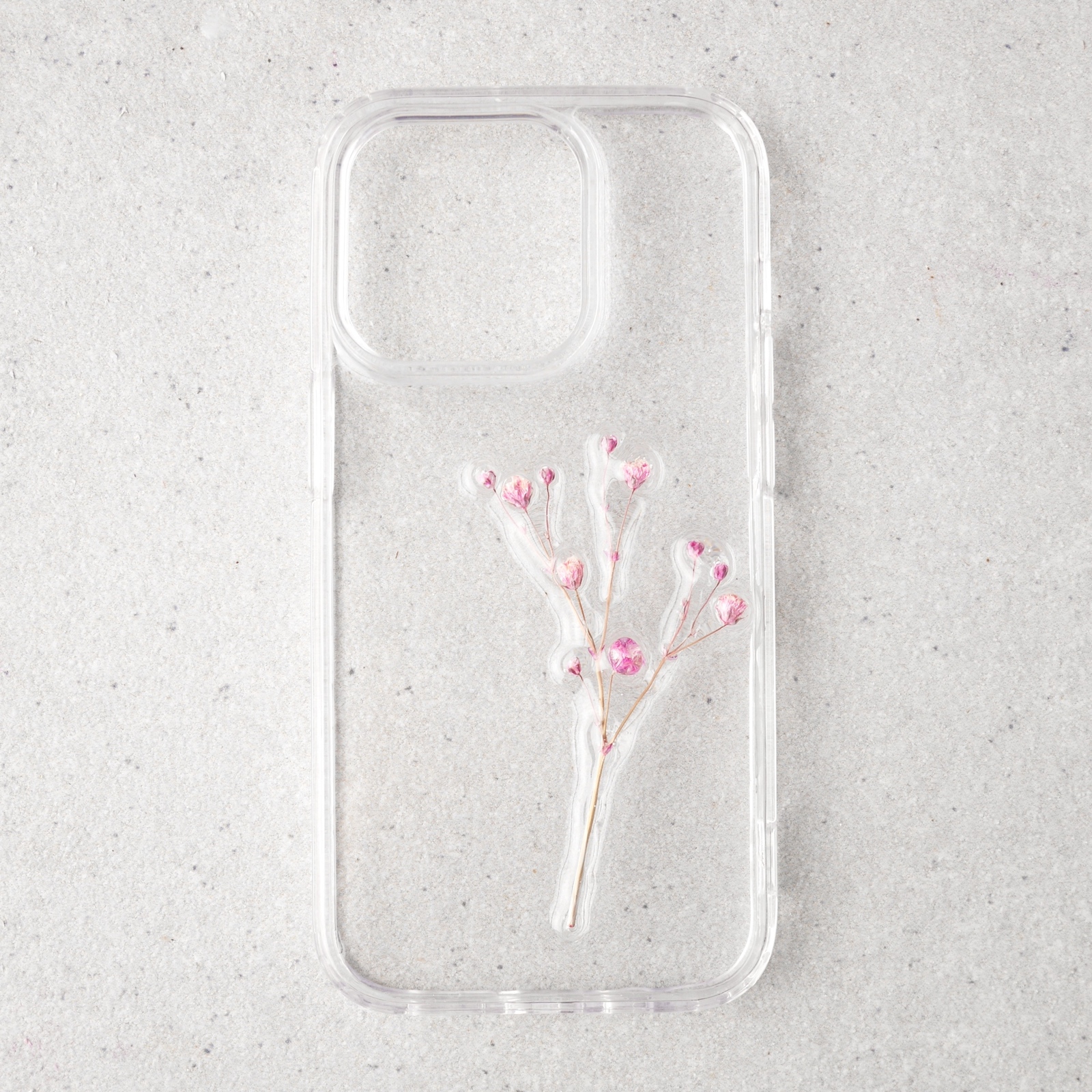 ピンクトルマリンなかすみ草の立体スマホケース