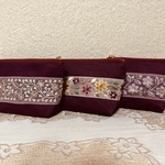 インド刺繍付きマチ付きポーチ☆無地部分ボルドー