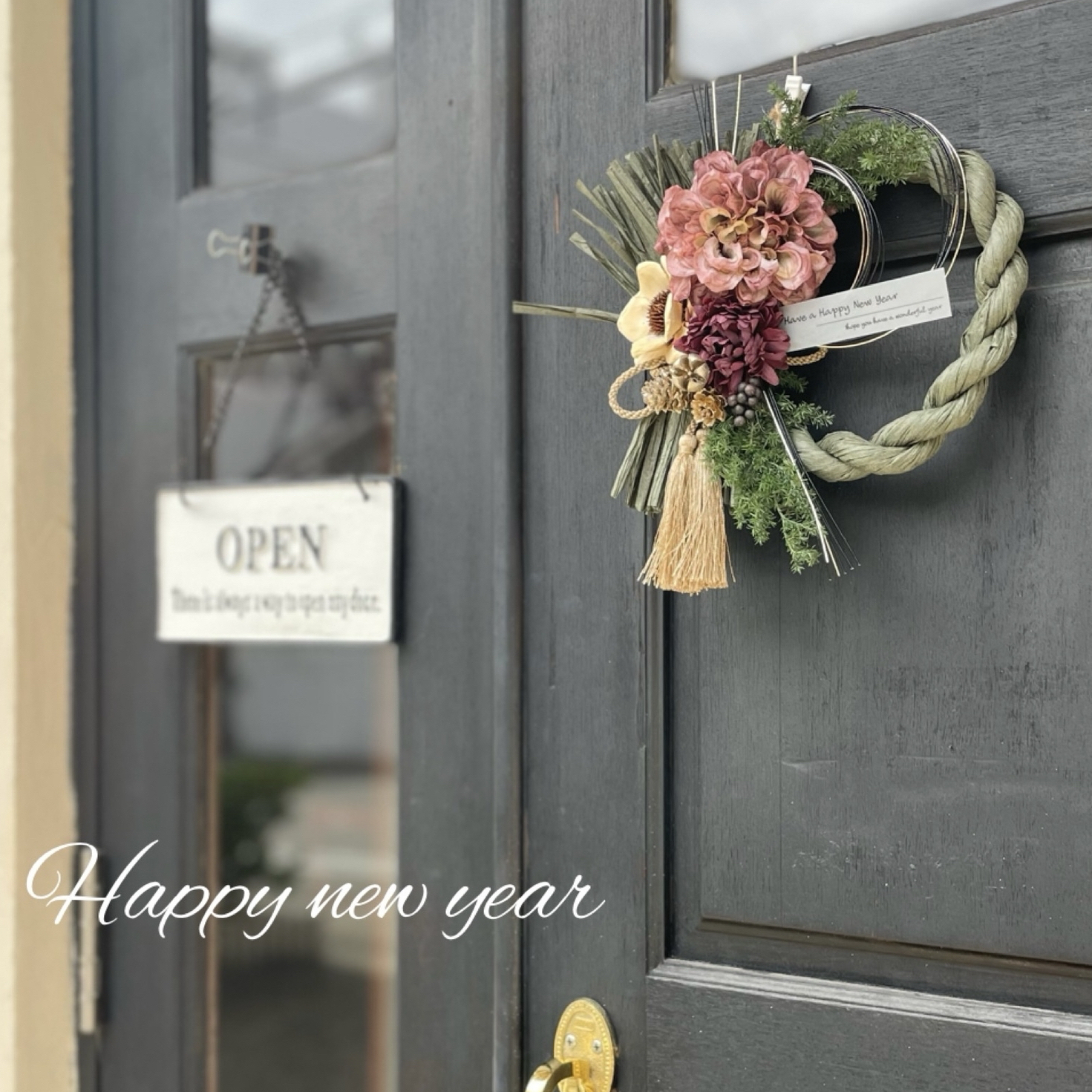 白い椿のしめ縄リース♡ハンドメイド♡メルカリ便発送♡お正月