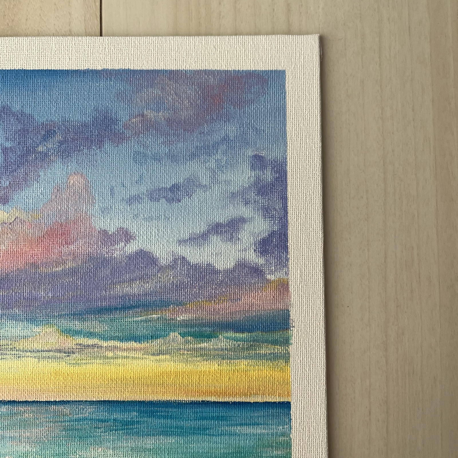 風景画 アクリル絵の具 海 空 夕焼け 夢可愛い パステルカラー 波
