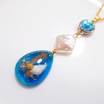 人魚姫のドロップネックレス レジン パール シェル 貝 ビジュー 青