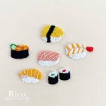 【再販2】送料無料・ミニミニお寿司の手刺繍アイロンワッペン・7種セット