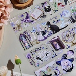 SALE🌺6×100cm 魔女と黒猫🐈‍⬛PETテープ 海外シール 女の子 ネコ 魔法 マスキングテープ 切り売り